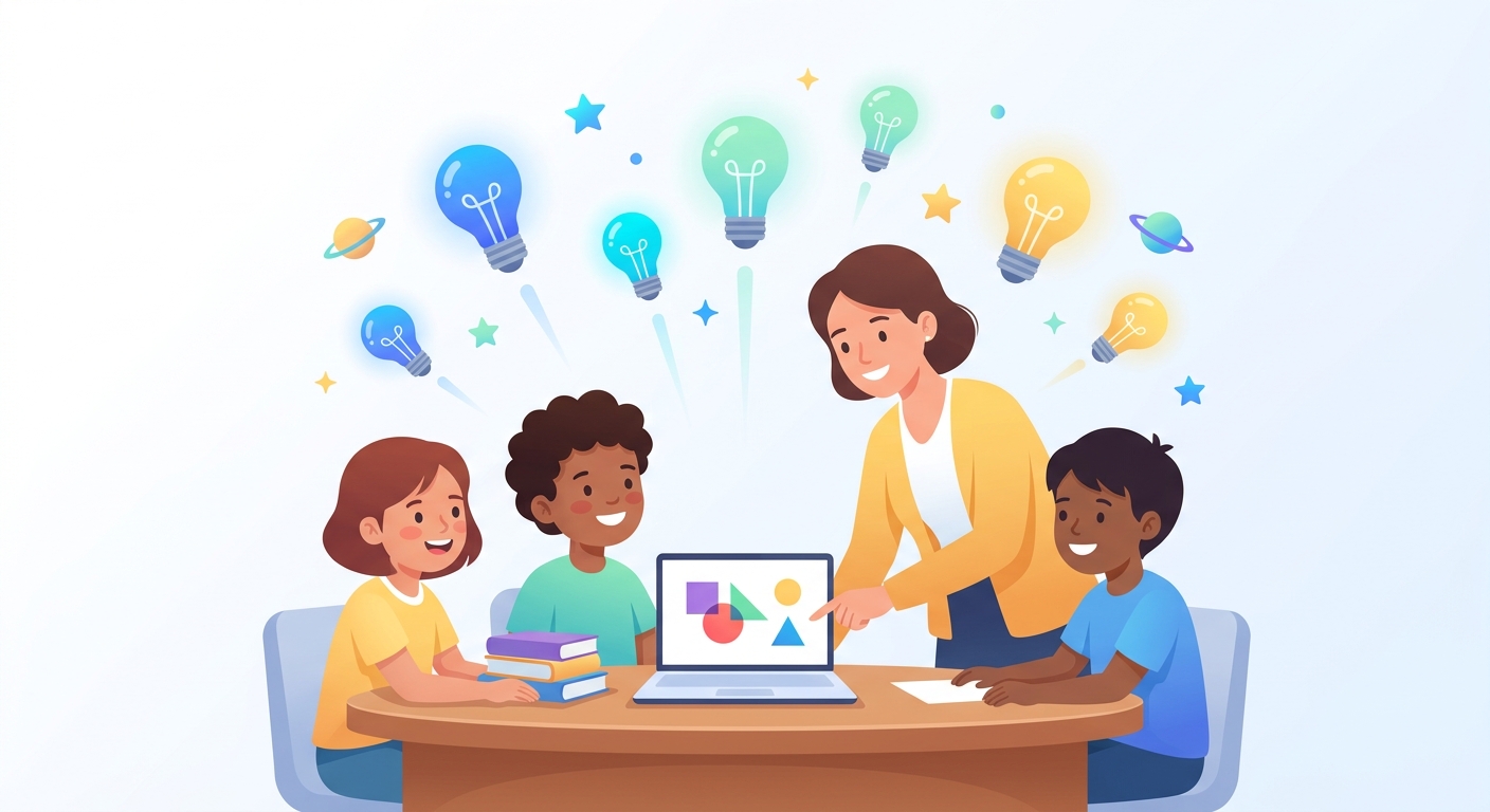 Children learning together with a mentor